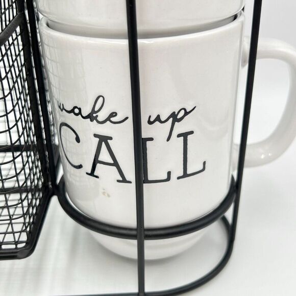 Boston Warehouse Coffee Mug & Black Wire Pod Holder 5 Piece Set 4 Stacking Mugs - Picture 10 of 16